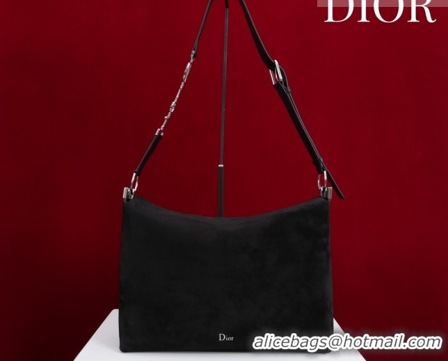 Cheap Price Dior Suede Large Shoulder Bag L114144 Black/Silver 2026