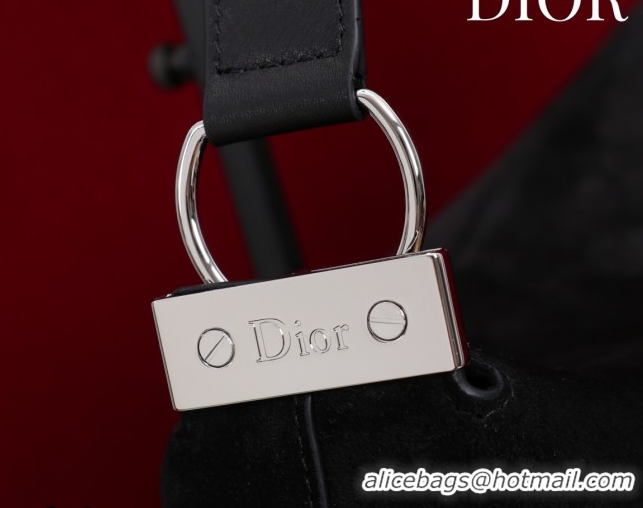 Cheap Price Dior Suede Large Shoulder Bag L114144 Black/Silver 2026