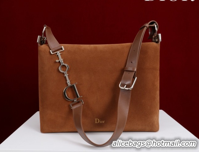Classic Hot Dior Suede Large Shoulder Bag L114144 Caramel/Gold 026