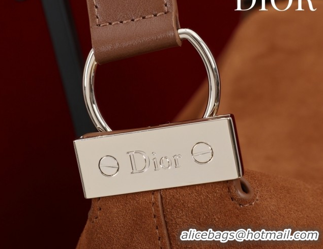 Classic Hot Dior Suede Large Shoulder Bag L114144 Caramel/Gold 026