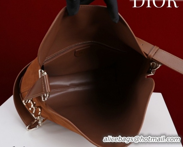 Classic Hot Dior Suede Large Shoulder Bag L114144 Caramel/Gold 026