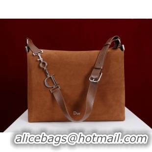 Good Quality Dior Suede Large Shoulder Bag L114144 Caramel/Silver 026