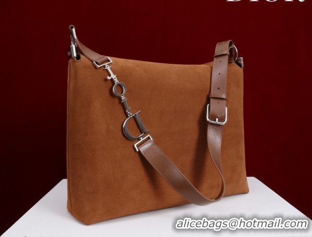 Good Quality Dior Suede Large Shoulder Bag L114144 Caramel/Silver 026