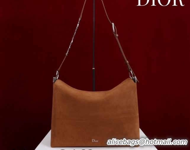 Good Quality Dior Suede Large Shoulder Bag L114144 Caramel/Silver 026