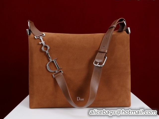 Good Quality Dior Suede Large Shoulder Bag L114144 Caramel/Silver 026