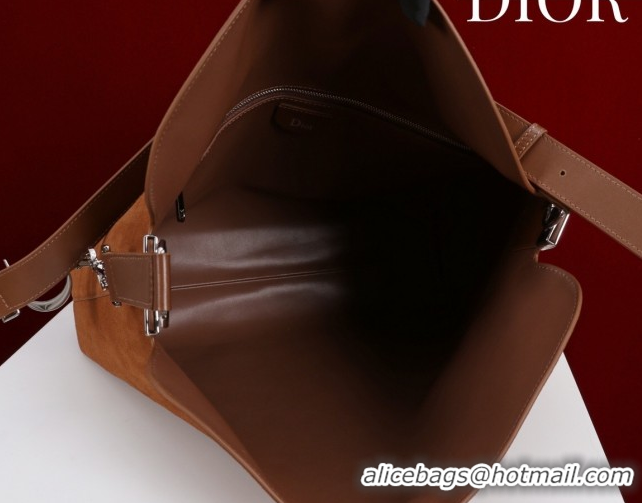 Good Quality Dior Suede Large Shoulder Bag L114144 Caramel/Silver 026