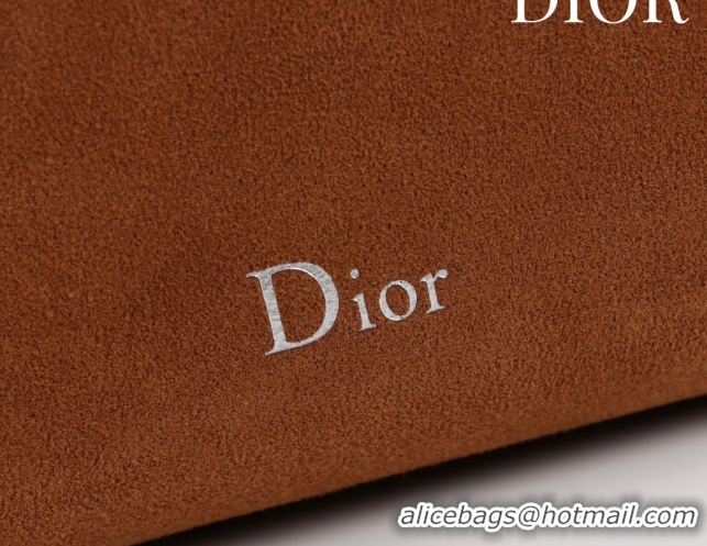 Good Quality Dior Suede Large Shoulder Bag L114144 Caramel/Silver 026