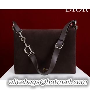 Purchase Dior Suede Large Shoulder Bag L114144 Dark Brown/Gold 026