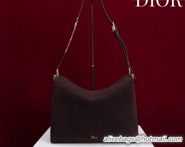 Purchase Dior Suede Large Shoulder Bag L114144 Dark Brown/Gold 026