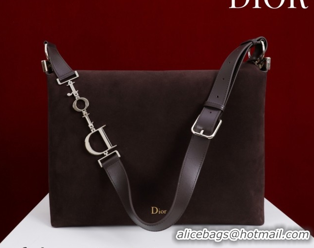 Purchase Dior Suede Large Shoulder Bag L114144 Dark Brown/Gold 026