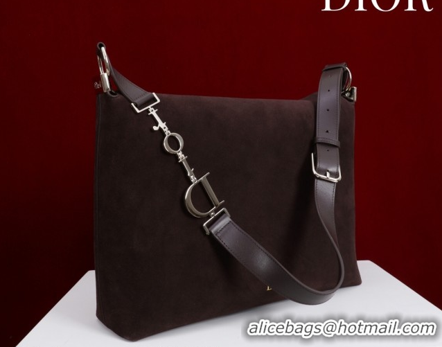 Purchase Dior Suede Large Shoulder Bag L114144 Dark Brown/Gold 026