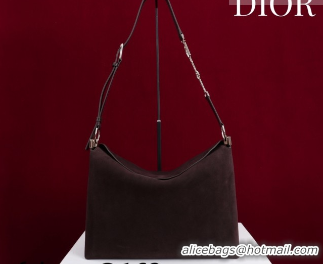 Purchase Dior Suede Large Shoulder Bag L114144 Dark Brown/Gold 026