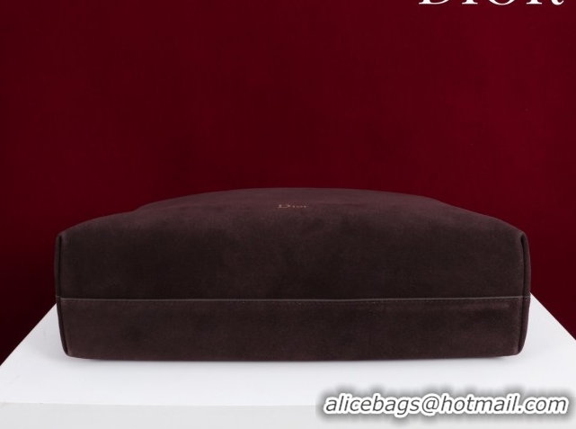 Purchase Dior Suede Large Shoulder Bag L114144 Dark Brown/Gold 026