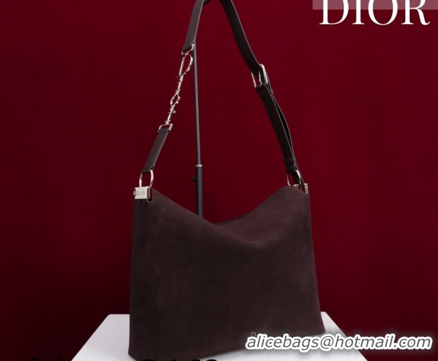 Purchase Dior Suede Large Shoulder Bag L114144 Dark Brown/Gold 026