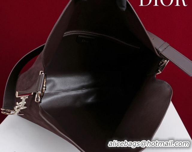 Purchase Dior Suede Large Shoulder Bag L114144 Dark Brown/Gold 026