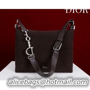 Top Grade Dior Suede Large Shoulder Bag L114144 Dark Brown/Silver 026