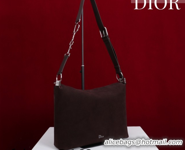 Top Grade Dior Suede Large Shoulder Bag L114144 Dark Brown/Silver 026