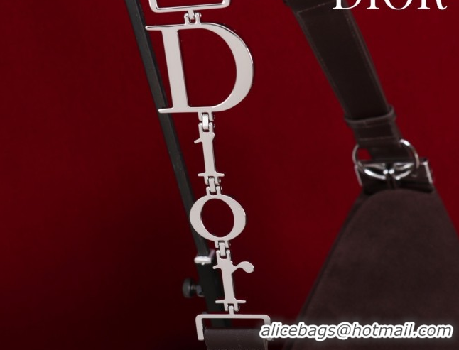 Top Grade Dior Suede Large Shoulder Bag L114144 Dark Brown/Silver 026