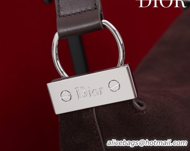 Top Grade Dior Suede Large Shoulder Bag L114144 Dark Brown/Silver 026