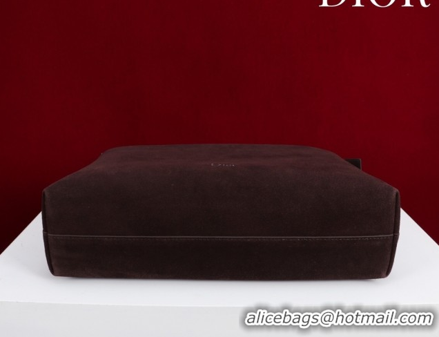 Top Grade Dior Suede Large Shoulder Bag L114144 Dark Brown/Silver 026