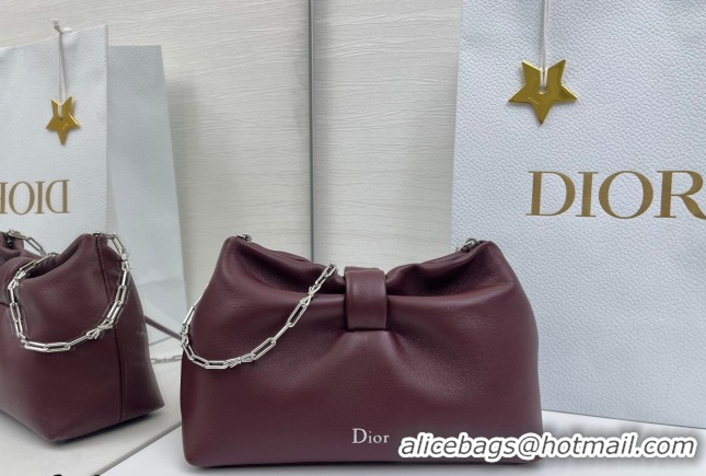 Top Design Dior Bow Small Bag in Lambskin Leather 0715PUQO Burgundy 2026