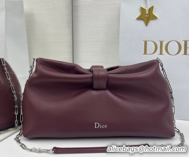Pretty Style Dior Bow Medium Bag in Lambskin Leather Burgundy 0715PUQO Burgundy 2026