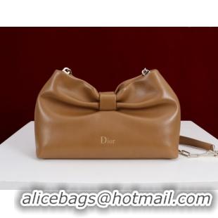 Best Grade Dior Bow Small Bag in Lambskin Leather 0714S Brown2 2026