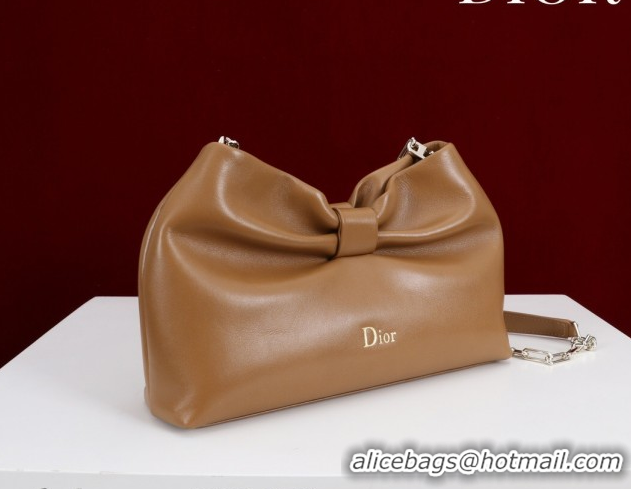 Best Grade Dior Bow Small Bag in Lambskin Leather 0714S Brown2 2026