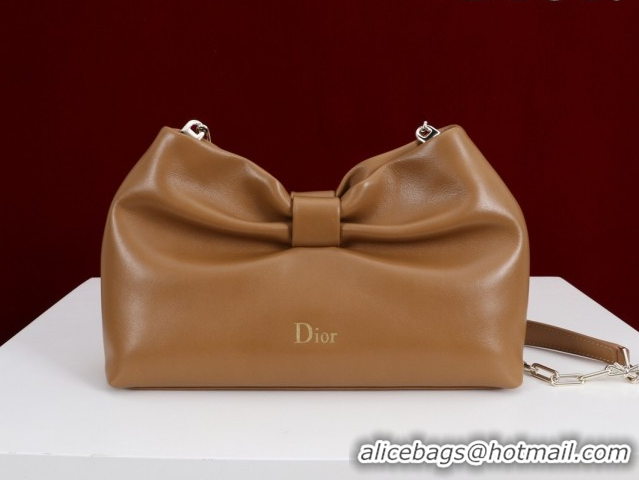 Best Grade Dior Bow Small Bag in Lambskin Leather 0714S Brown2 2026