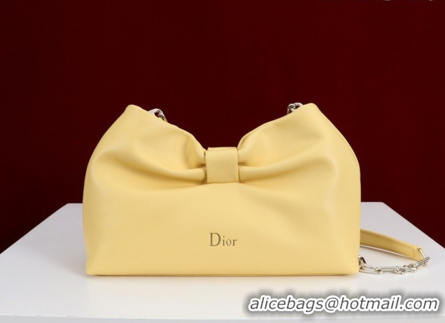 Good Quality Dior Bow Small Bag in Lambskin Leather 0714S Light Yellow 2026
