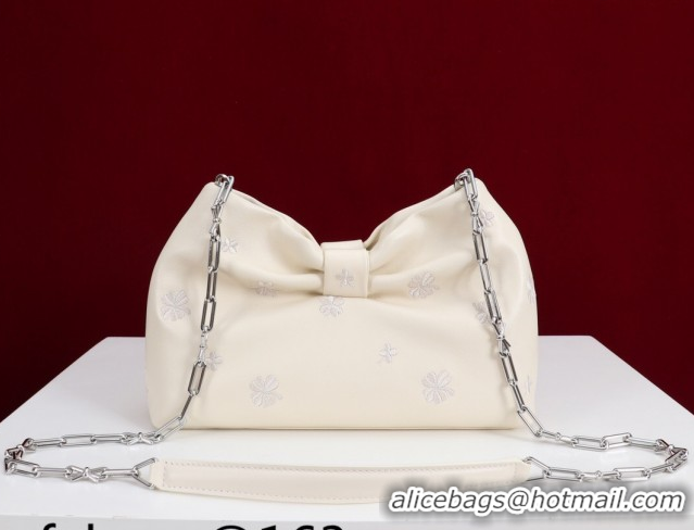 Shop Duplicate Dior Bow Small Bag in Ivory Dior Clover Embroidered Lambskin Leather 0714S 2026