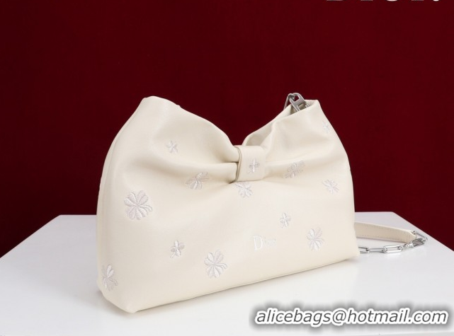 Shop Duplicate Dior Bow Small Bag in Ivory Dior Clover Embroidered Lambskin Leather 0714S 2026