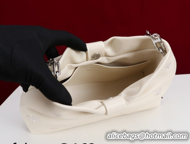 Shop Duplicate Dior Bow Small Bag in Ivory Dior Clover Embroidered Lambskin Leather 0714S 2026