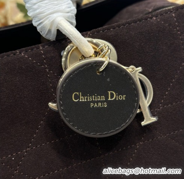 Pretty Style Dior Lady Dior Large Top Handle Bag in Cannage Suede Coffee 1441L 2026
