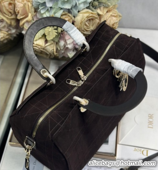 Pretty Style Dior Lady Dior Large Top Handle Bag in Cannage Suede Coffee 1441L 2026