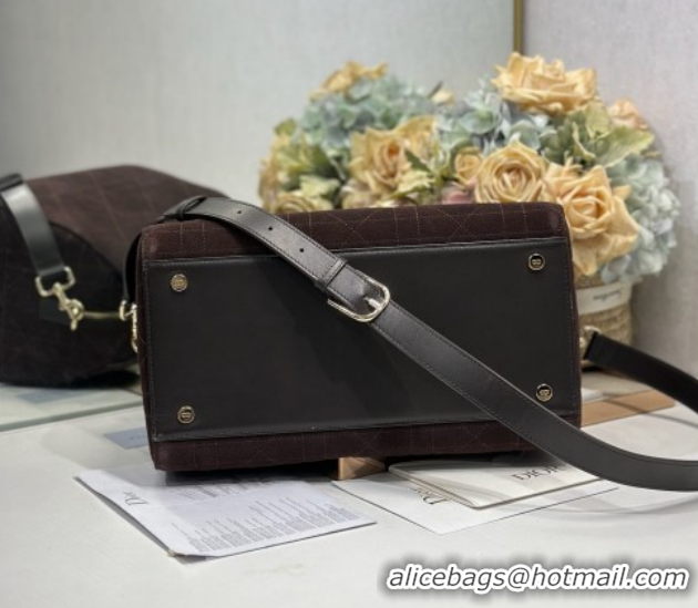 Pretty Style Dior Lady Dior Large Top Handle Bag in Cannage Suede Coffee 1441L 2026