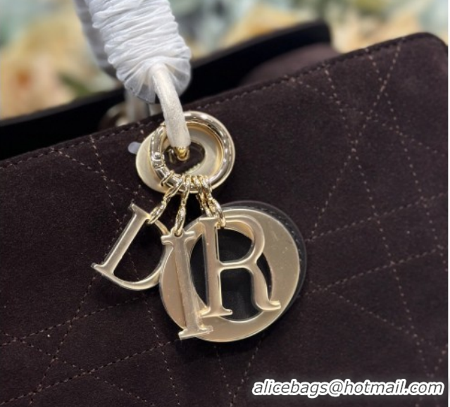 Pretty Style Dior Lady Dior Large Top Handle Bag in Cannage Suede Coffee 1441L 2026
