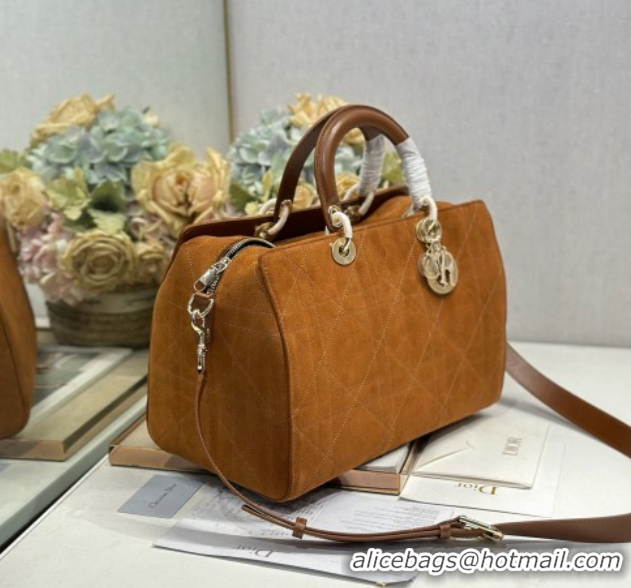 Buy Discount Dior Lady Dior Large Top Handle Bag in Cannage Suede Brown 1441L 2026