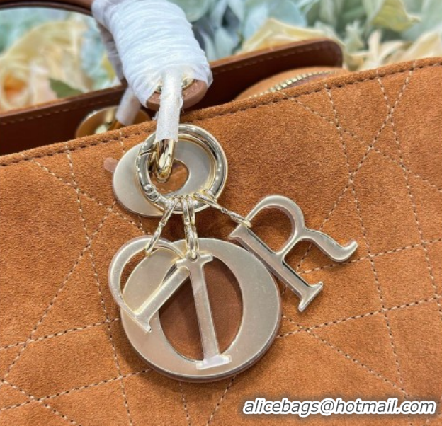 Buy Discount Dior Lady Dior Large Top Handle Bag in Cannage Suede Brown 1441L 2026