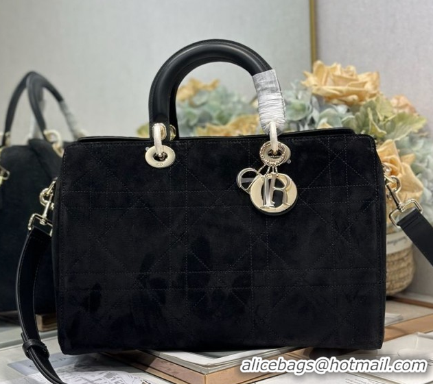 Top Grade Dior Lady Dior Large Top Handle Bag in Cannage Suede Black 1441L 2026