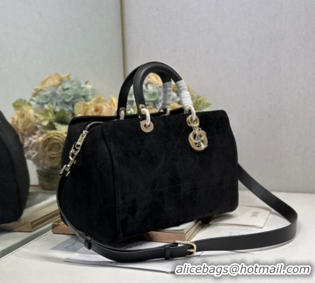 Top Grade Dior Lady Dior Large Top Handle Bag in Cannage Suede Black 1441L 2026