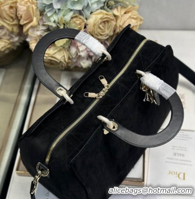 Top Grade Dior Lady Dior Large Top Handle Bag in Cannage Suede Black 1441L 2026