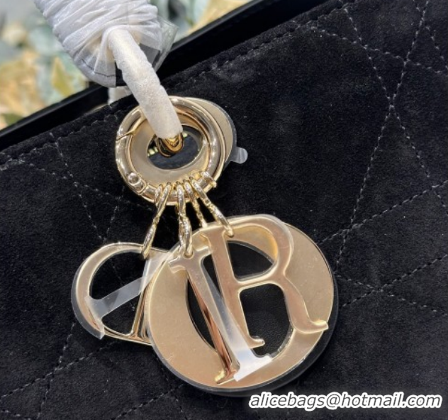 Top Grade Dior Lady Dior Large Top Handle Bag in Cannage Suede Black 1441L 2026