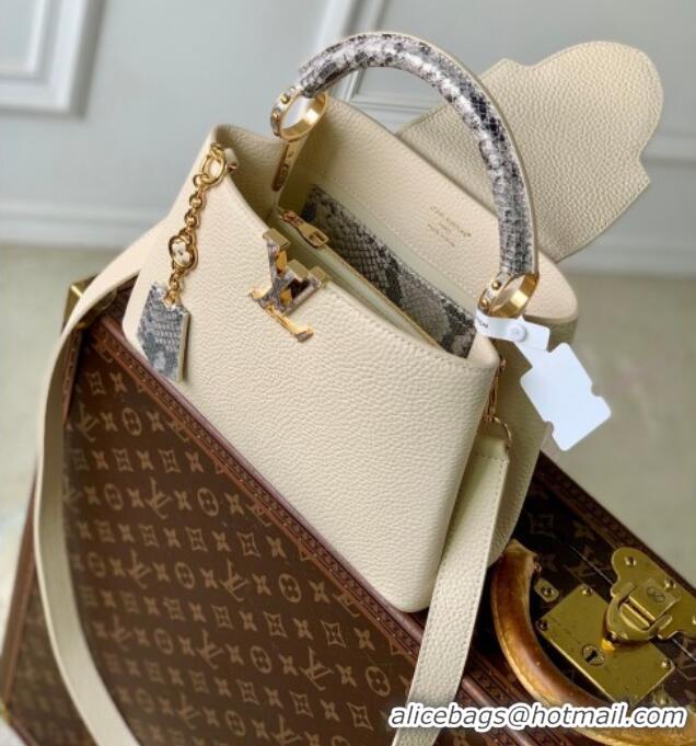 Best Price Louis Vuitton Capucines BB Bag in Taurillon and python-embossed leather N89369 White 2026