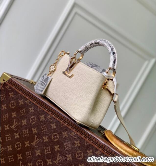 Grade Design Louis Vuitton Capucines Mini Bag in Taurillon and python-embossed leather N89369 White 2026