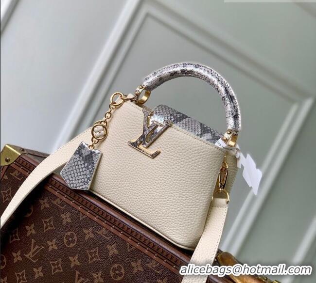 Grade Design Louis Vuitton Capucines Mini Bag in Taurillon and python-embossed leather N89369 White 2026