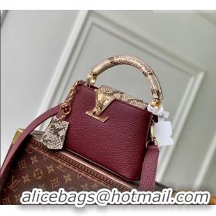 Shop Grade Louis Vuitton Capucines Mini Bag in Taurillon and python-embossed leather N89369 Burgundy 2026