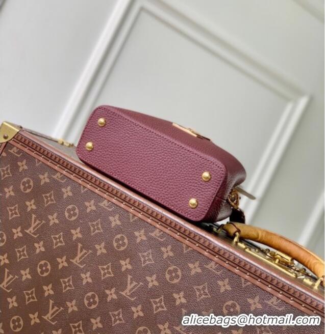 Shop Grade Louis Vuitton Capucines Mini Bag in Taurillon and python-embossed leather N89369 Burgundy 2026
