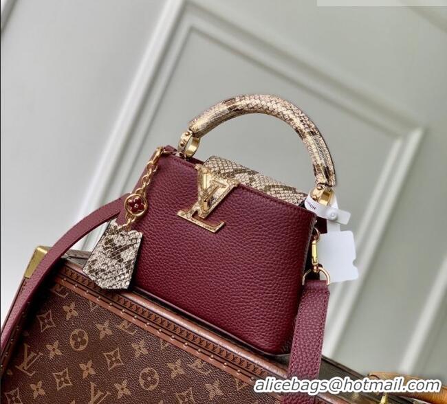 Shop Grade Louis Vuitton Capucines Mini Bag in Taurillon and python-embossed leather N89369 Burgundy 2026