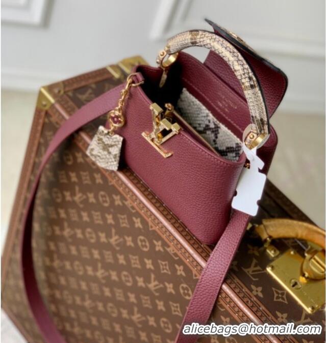 Shop Grade Louis Vuitton Capucines Mini Bag in Taurillon and python-embossed leather N89369 Burgundy 2026